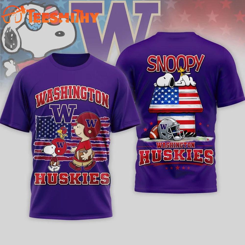 Washington Huskies NCAA America 250 with Snoopy 3D T Shirt