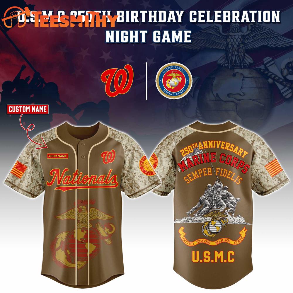 Washington Nationals x U.S.M.C 250th Birthday Celebration Night Limited Edition Custom Baseball Jersey