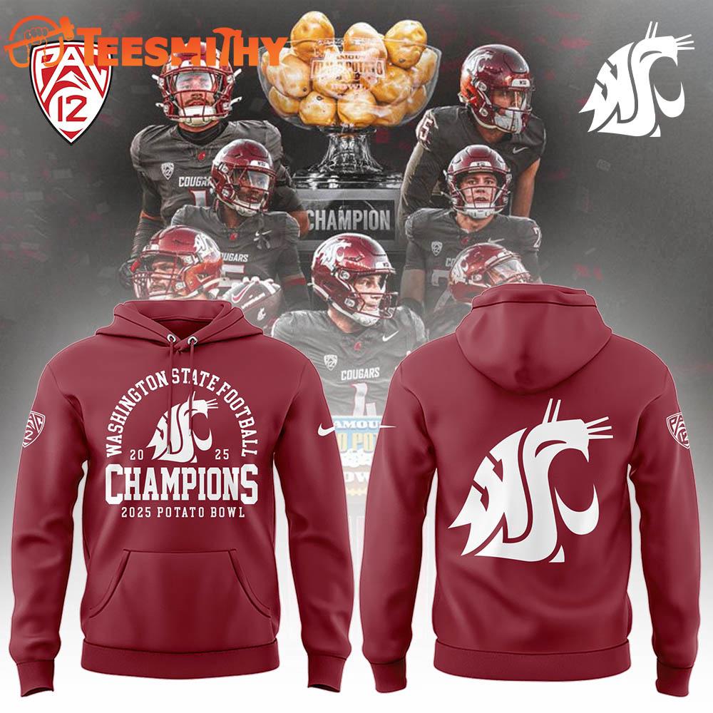 Washington State Cougars Football 2025 Potato Bowl Champions Limited Edition Red Hoodie