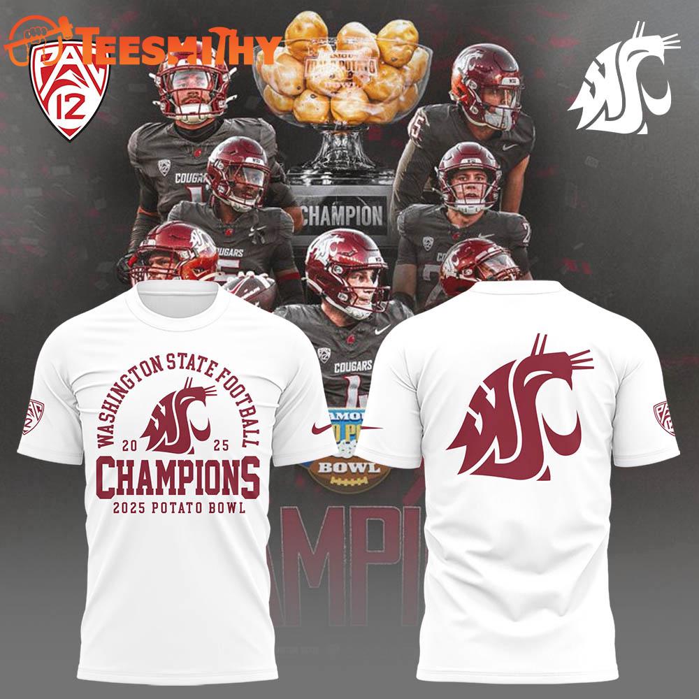 Washington State Cougars Football 2025 Potato Bowl Champions Limited Edition White T Shirt