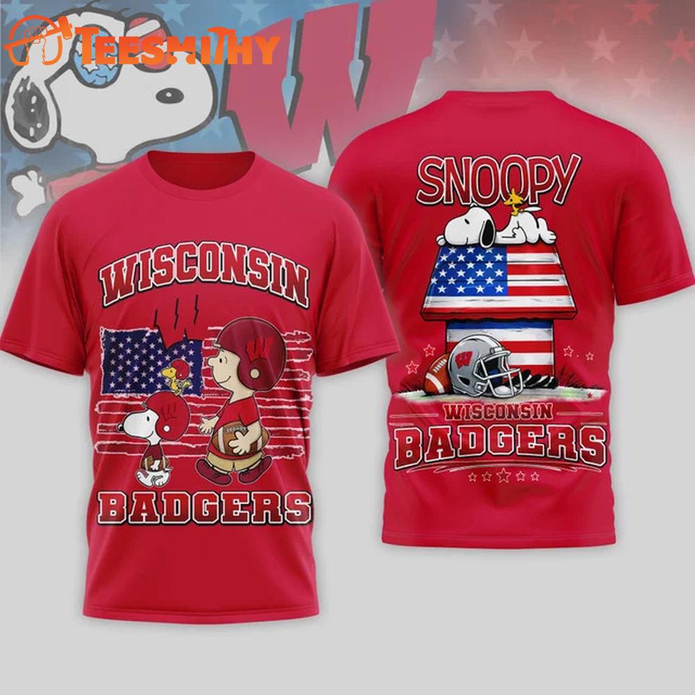 Wisconsin Badgers NCAA America 250 with Snoopy 3D T Shirt