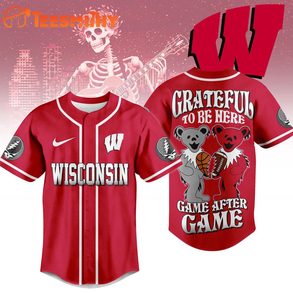 Wisconsin Badgers NCAA College Grateful Dead Sports Baseball Jersey