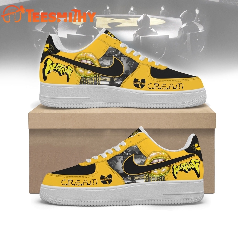 Wu Tang Clan CREAM Yellow & Black Hip Hop Graphic Air Force 1 Shoes