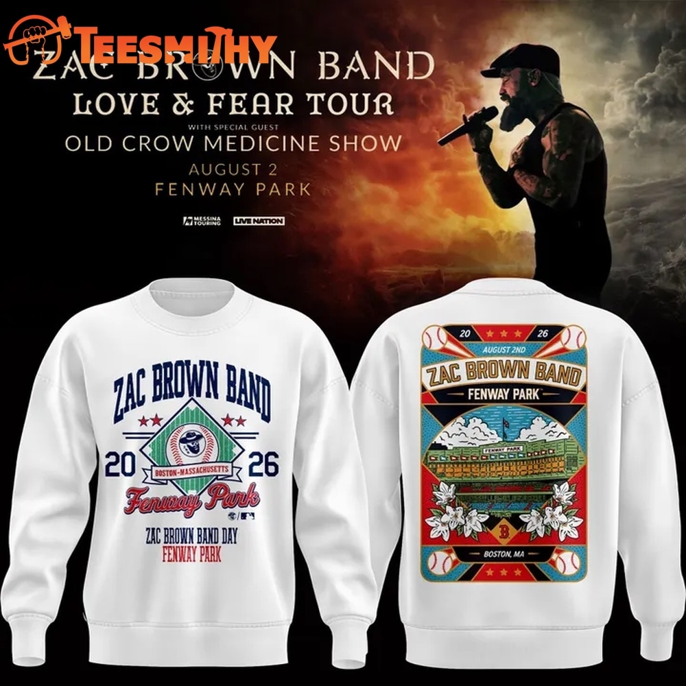 Zac Brown Band x Boston Red Sox Fenway Park Love & Fear Tour 2026 White Sweatshirt