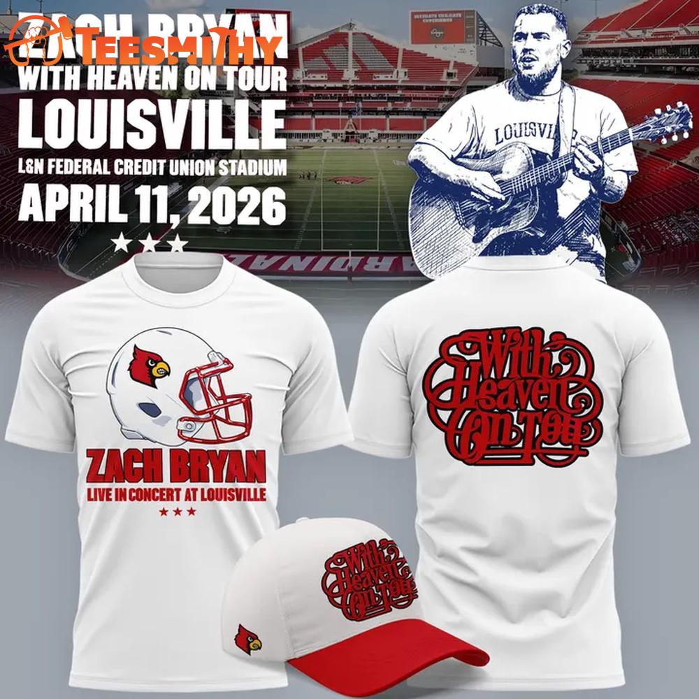 Zach Bryan 2026 WITH HEAVEN ON TOUR L&N Federal Credit Union Stadium New Design White Shirt