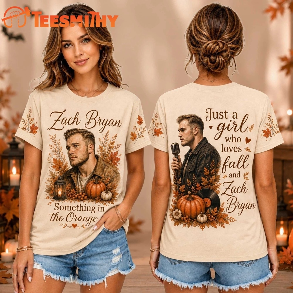 Zach Bryan Autumn Pumpkins Vintage Portrait Unisex 3D Shirt