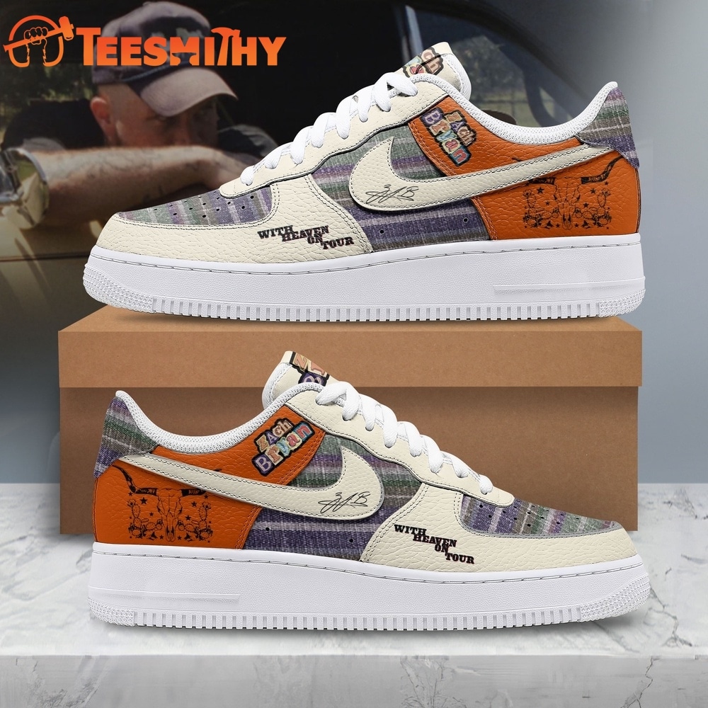 Zach Bryan With Heaven On Tour Plaid & Orange Country Music Air Force 1 Shoes