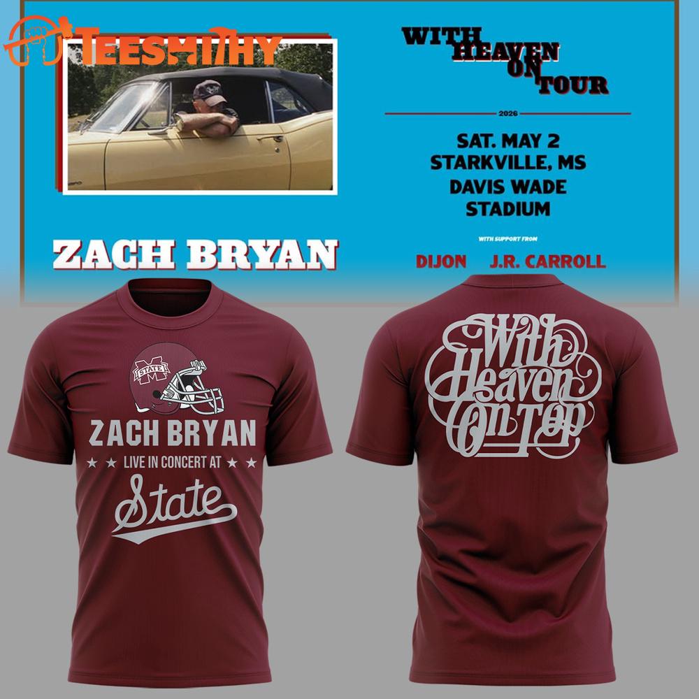 Zach Bryan x Mississippi With Heaven on Tour 2026 Red T Shirt