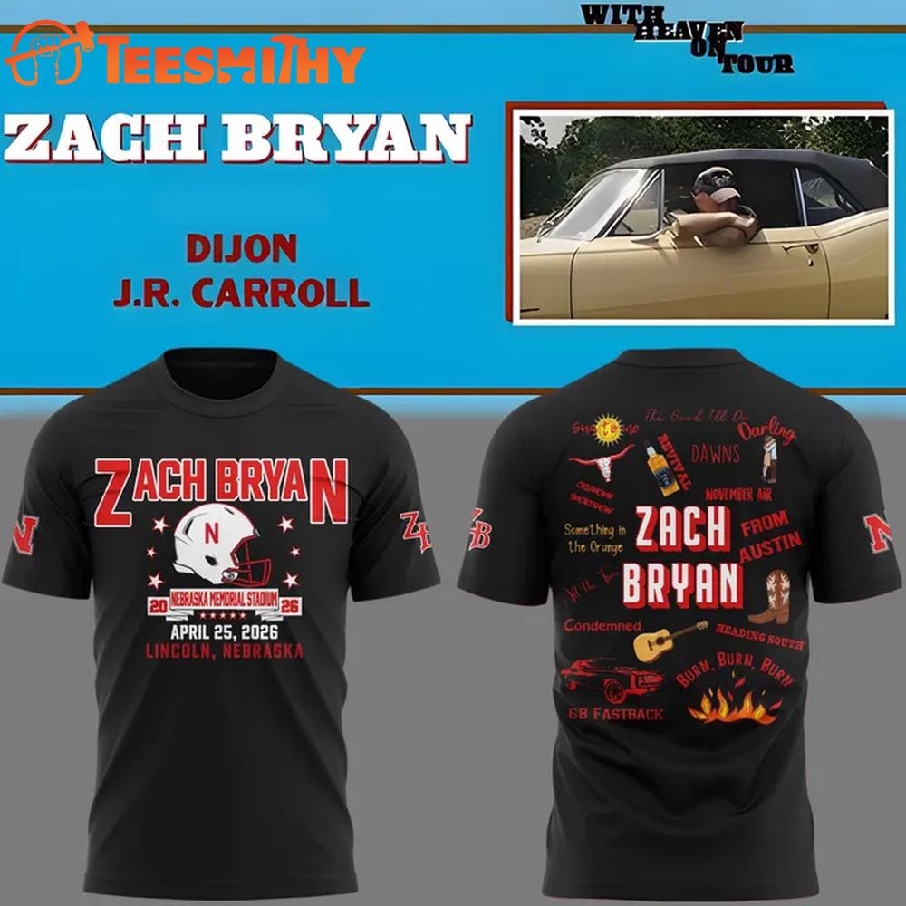 Zach Bryan x Nebraska Cornhuskers Football With Heaven On Tour 2026 T Shirt