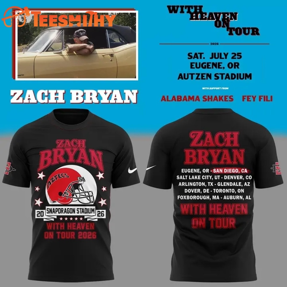 Zach Bryan x San Diego State Football With Heaven On Tour 2026 Black T Shirt