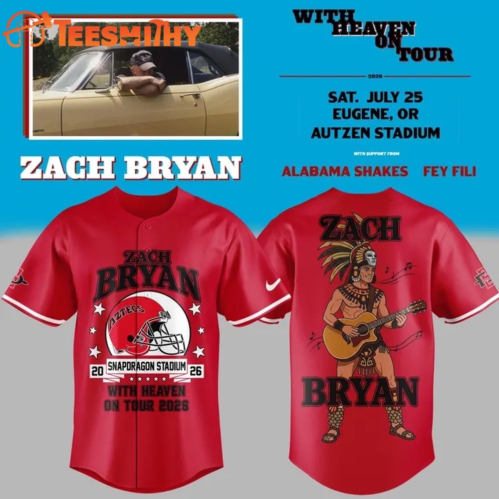 Zach Bryan x San Diego State Football With Heaven On Tour 2026 Red Baseball Jersey