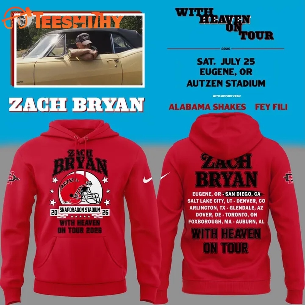 Zach Bryan x San Diego State Football With Heaven On Tour 2026 Red Hoodie