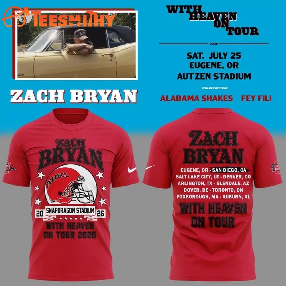 Zach Bryan x San Diego State Football With Heaven On Tour 2026 Red T Shirt