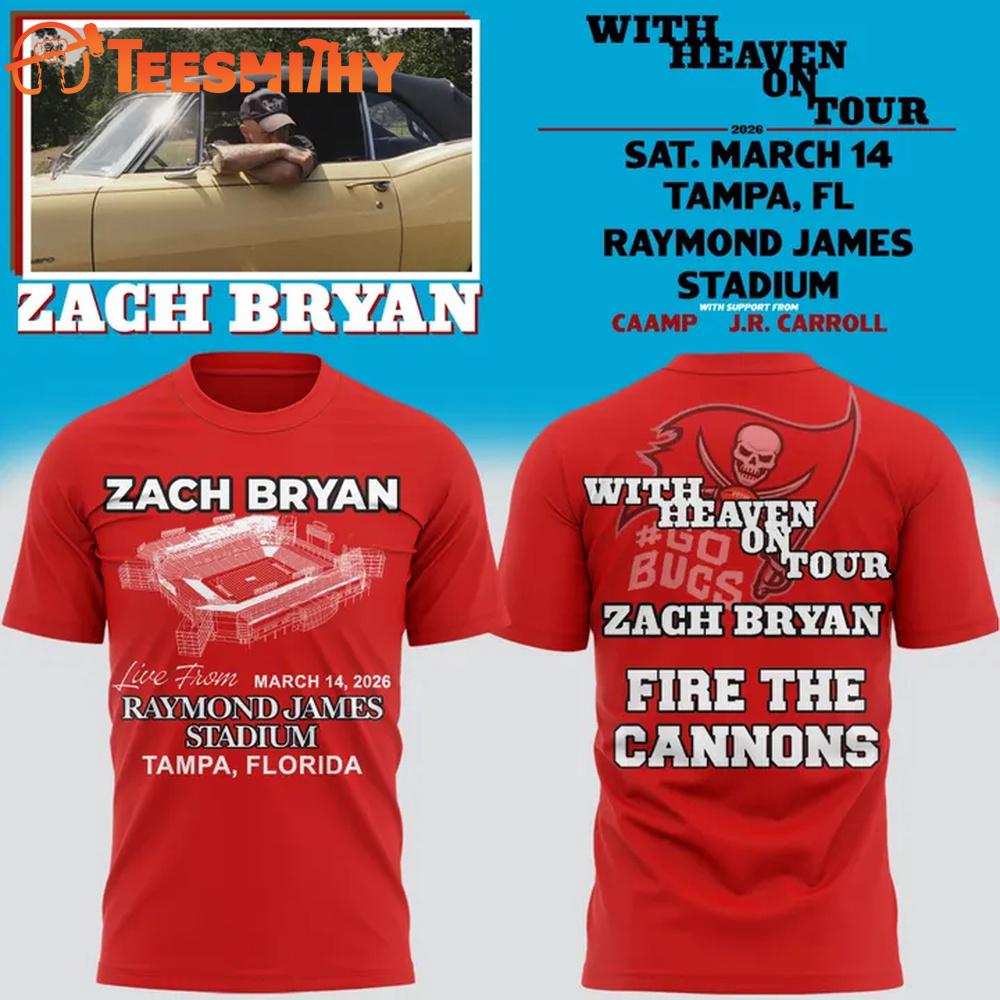 Zach Bryan x Tampa Bay Buccaneers With Heaven On Tour Live From Raymond James Stadium 2026 Red T Shirt