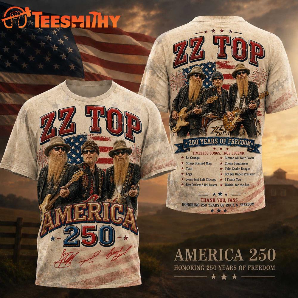 ZZ top Graphic Signature Music America 250 Years 3D Shirt